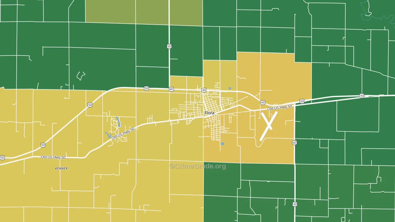 Flora, IL Map of Murder Rates
