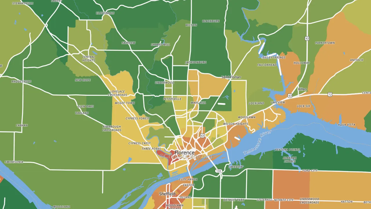 Florence, AL Map of Murder Rates