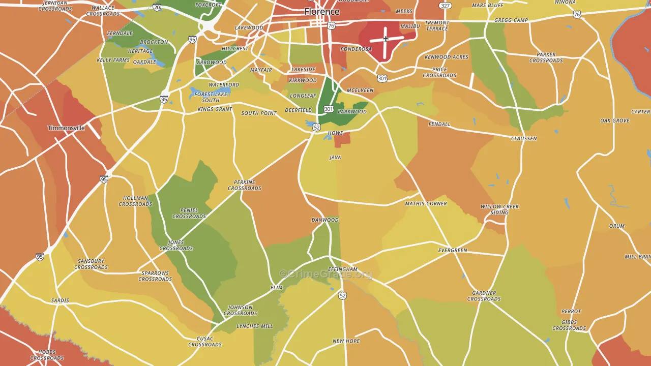 Florence County, SC Map of Murder Rates