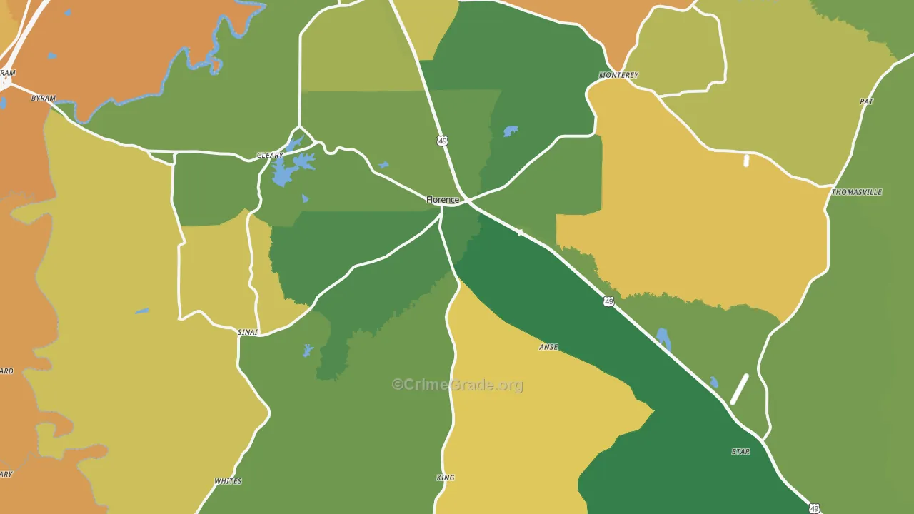 Florence, MS Map of Murder Rates