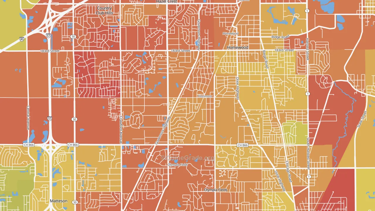 Flossmoor, IL Map of Murder Rates