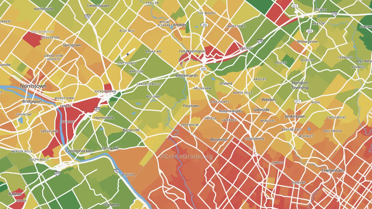 Flourtown, PA Map of Murder Rates