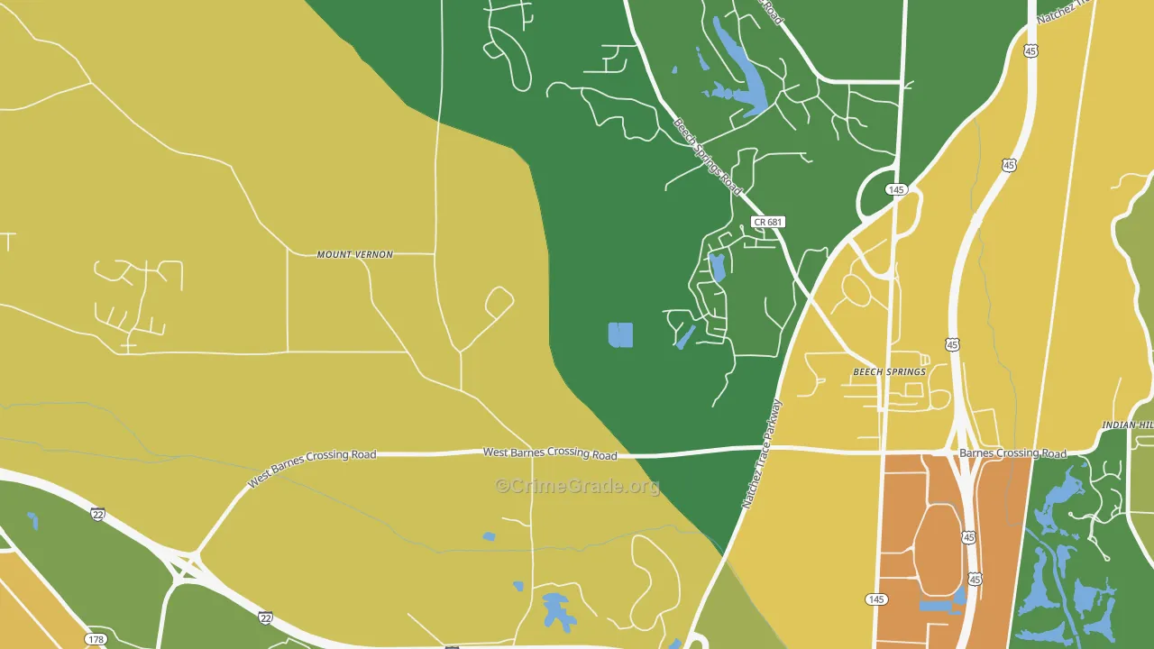 Flowerdale, MS Map of Murder Rates
