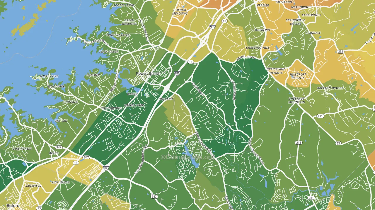 Flowery Branch, GA Map of Murder Rates