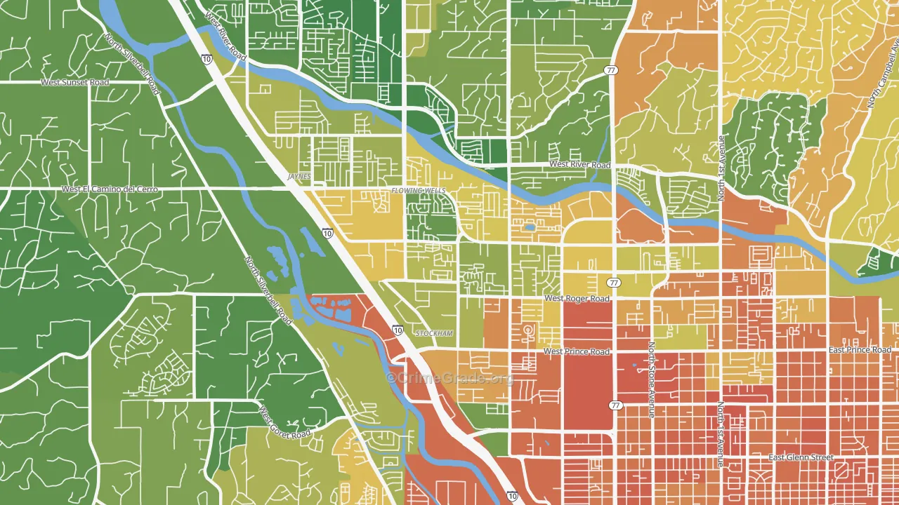 Flowing Wells, AZ Map of Murder Rates