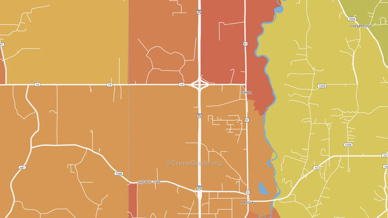 Fluker, LA Map of Murder Rates