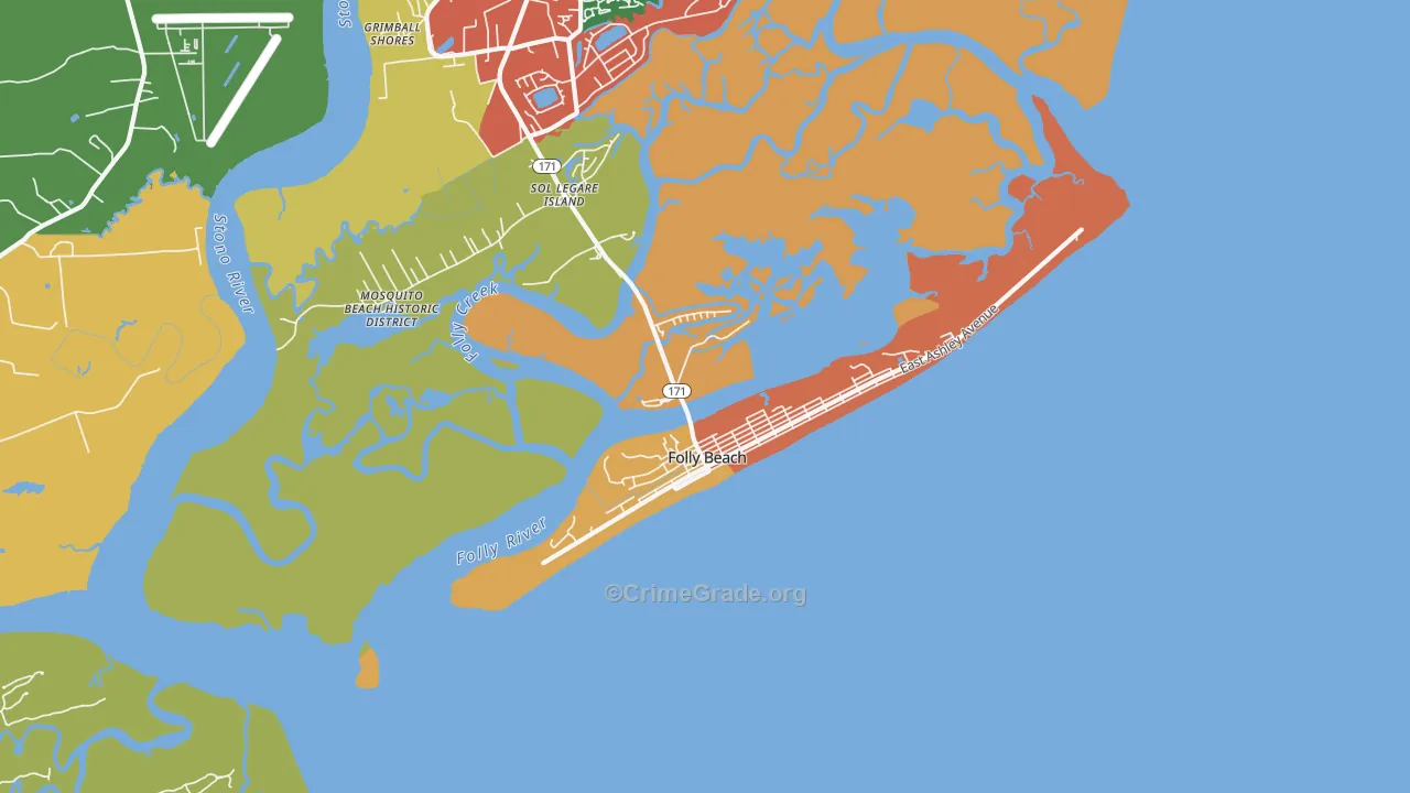 Folly Beach, SC Map of Murder Rates