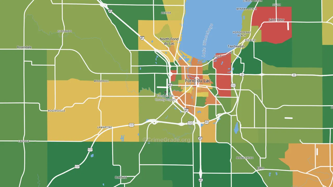 Fond du Lac County, WI Map of Murder Rates