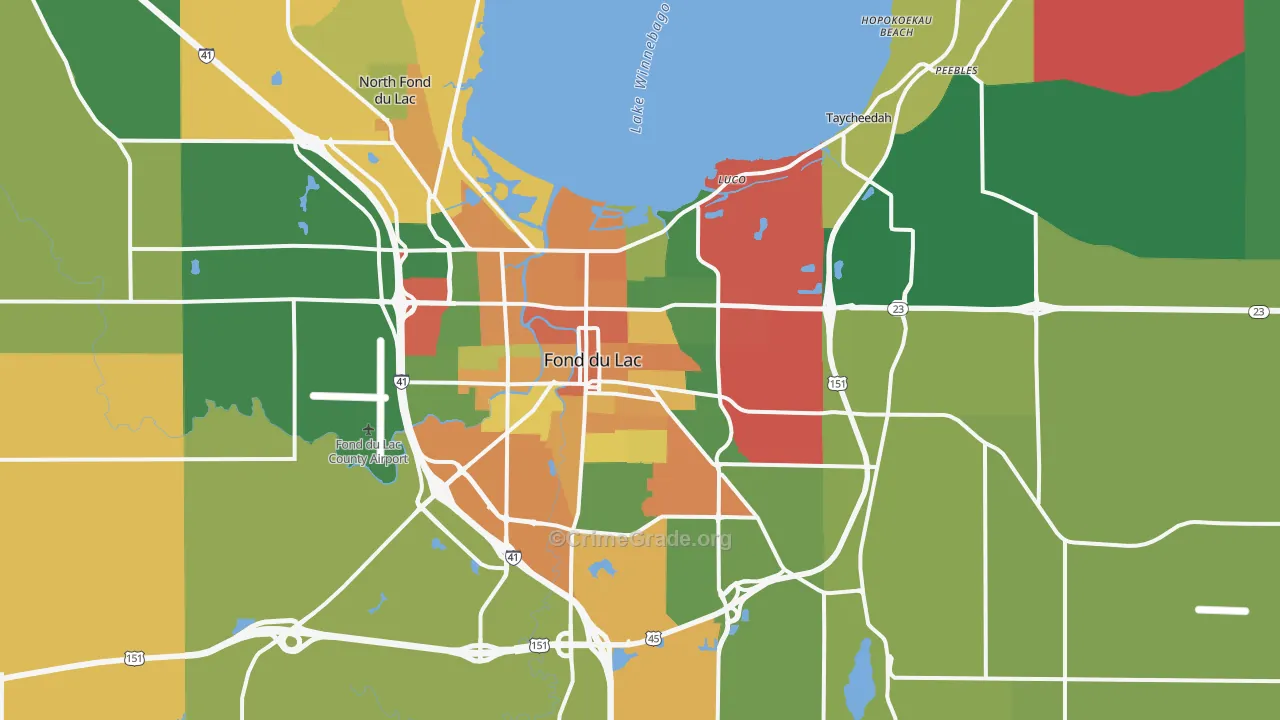 Fond Du Lac, WI Map of Murder Rates