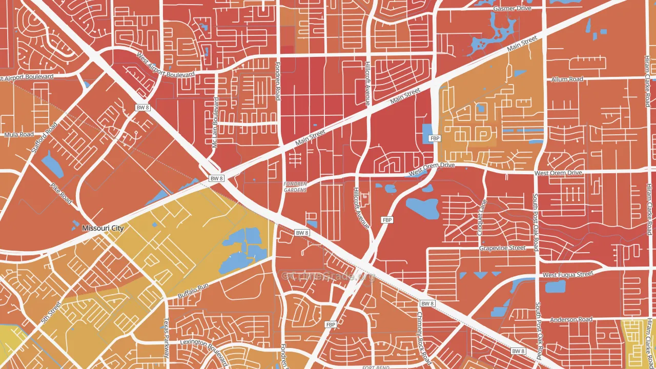 Fondren Gardens, Houston, TX Map of Murder Rates