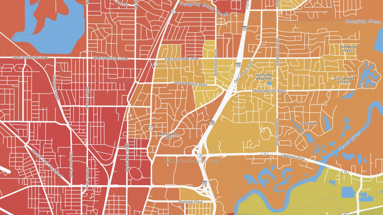 Fondren North Renaissance, Jackson, MS Map of Murder Rates