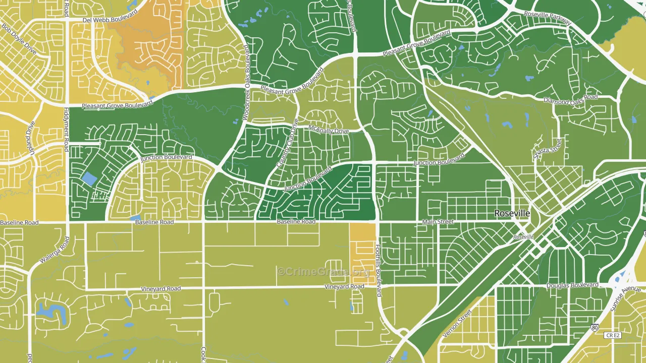 Foothill Junction, Roseville, CA Map of Murder Rates