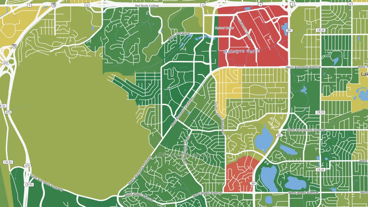 Foothills, Lakewood, CO Map of Murder Rates