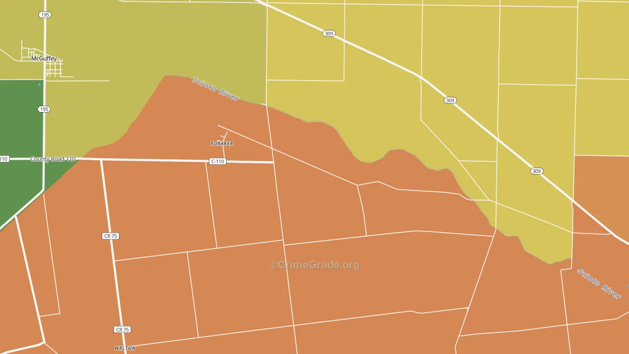 Foraker, OH Map of Murder Rates