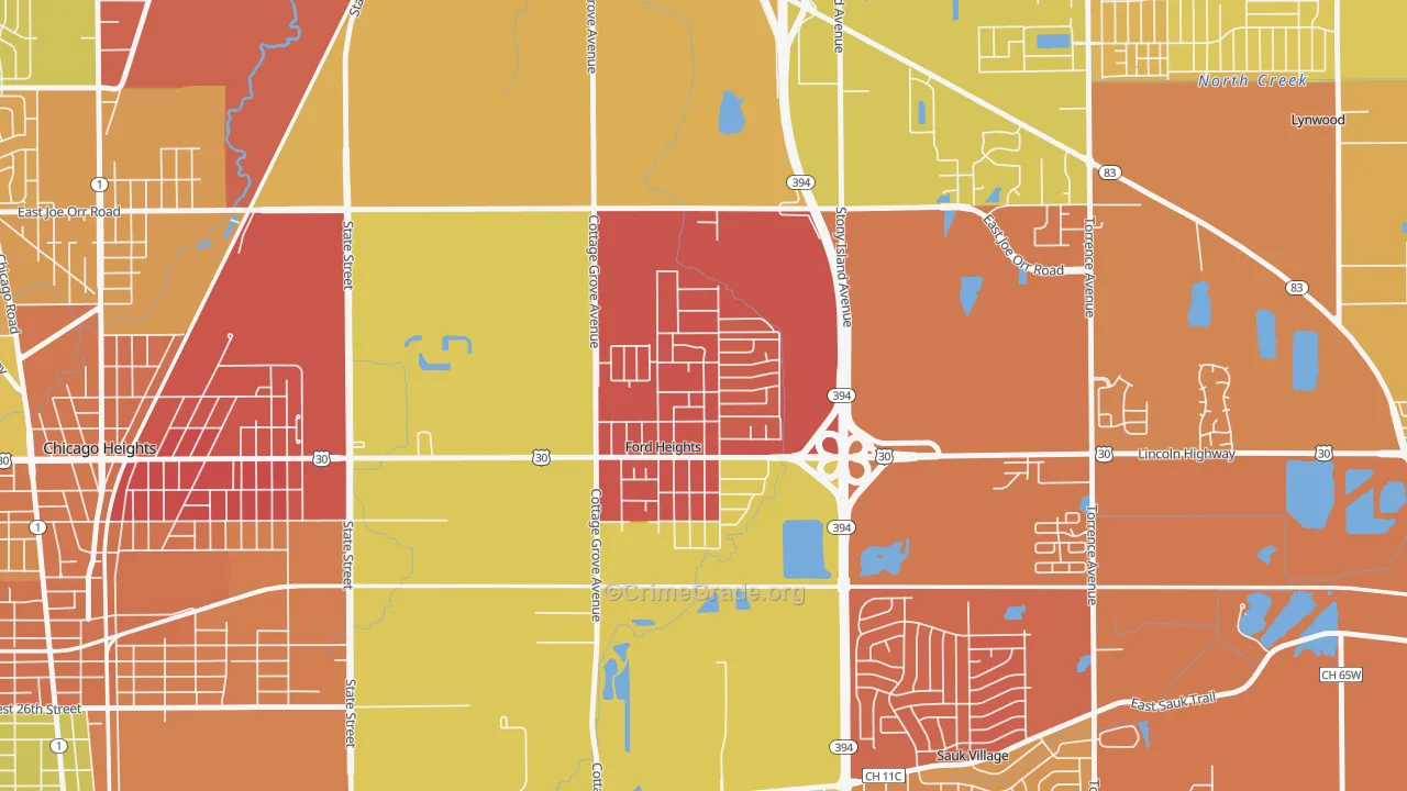 Ford Heights, IL Map of Murder Rates
