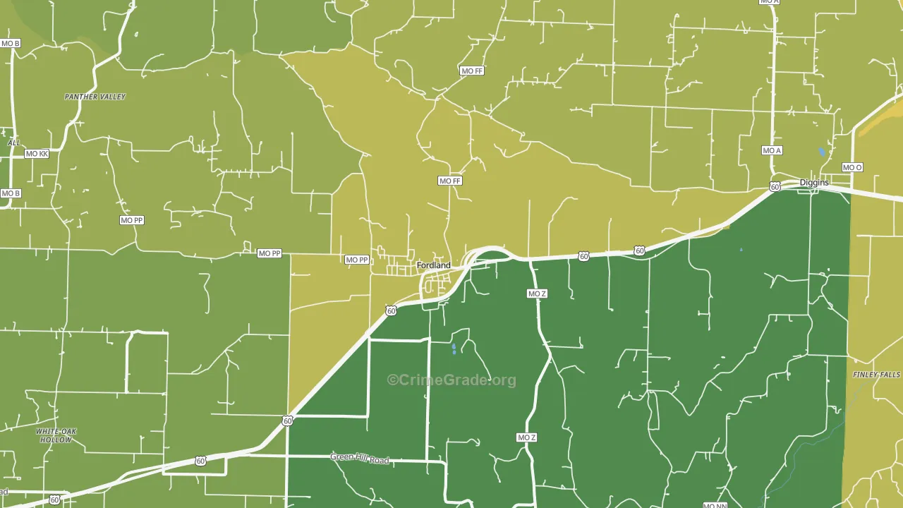 Fordland, MO Map of Murder Rates