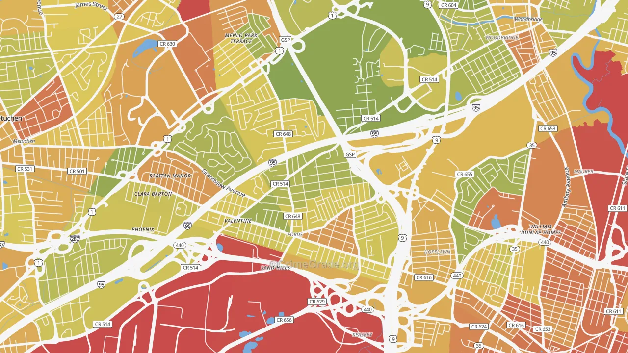 Fords, NJ Map of Murder Rates