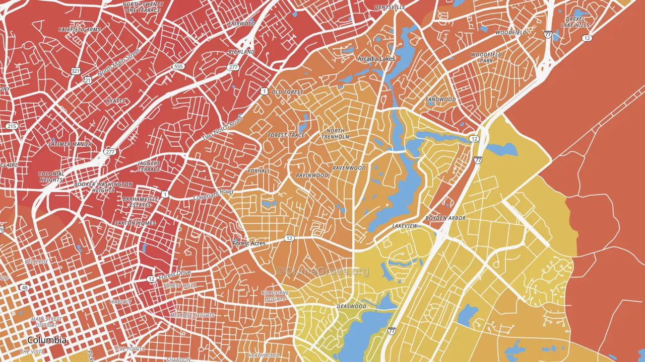 Forest Acres, SC Map of Murder Rates