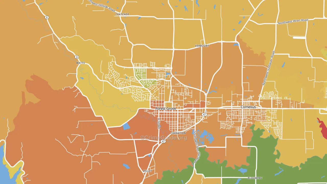 Forest Grove, OR Map of Murder Rates