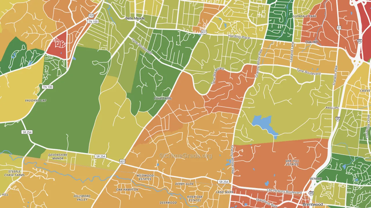 Forest Hills, TN Map of Murder Rates
