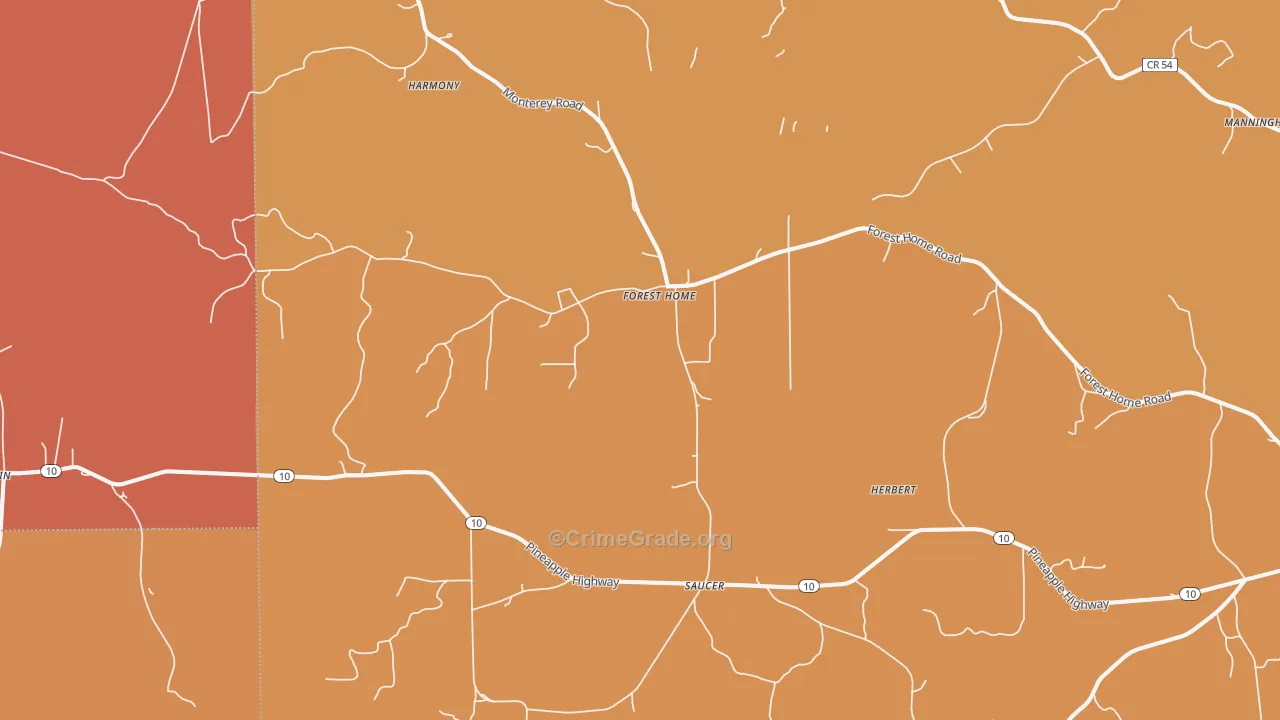 Forest Home, AL Map of Murder Rates