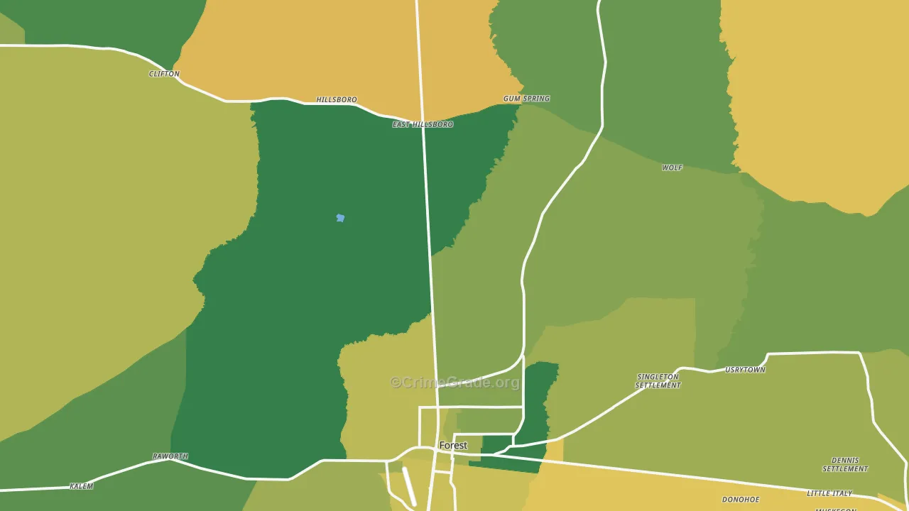 Forest, MS Map of Murder Rates