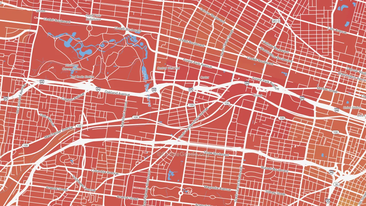 Forest Park Southeast, St. Louis, MO Map of Murder Rates