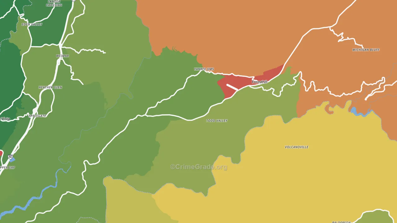 Foresthill, CA Map of Murder Rates