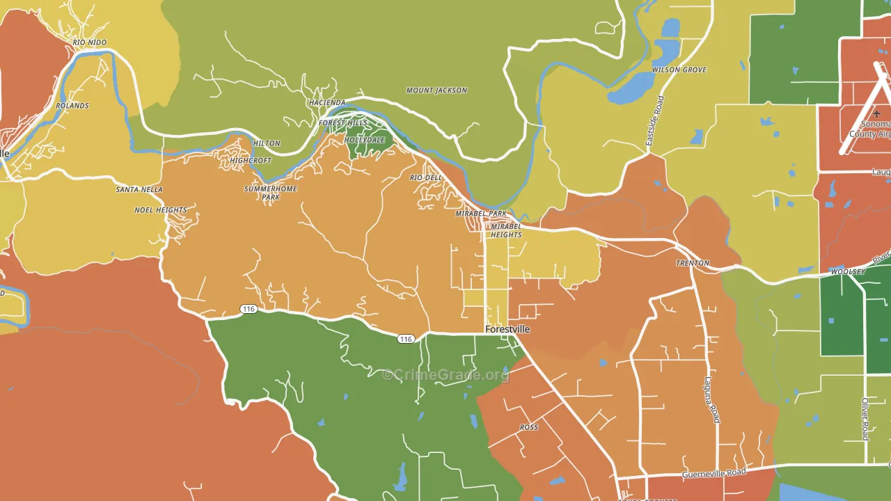 Forestville, CA Map of Murder Rates