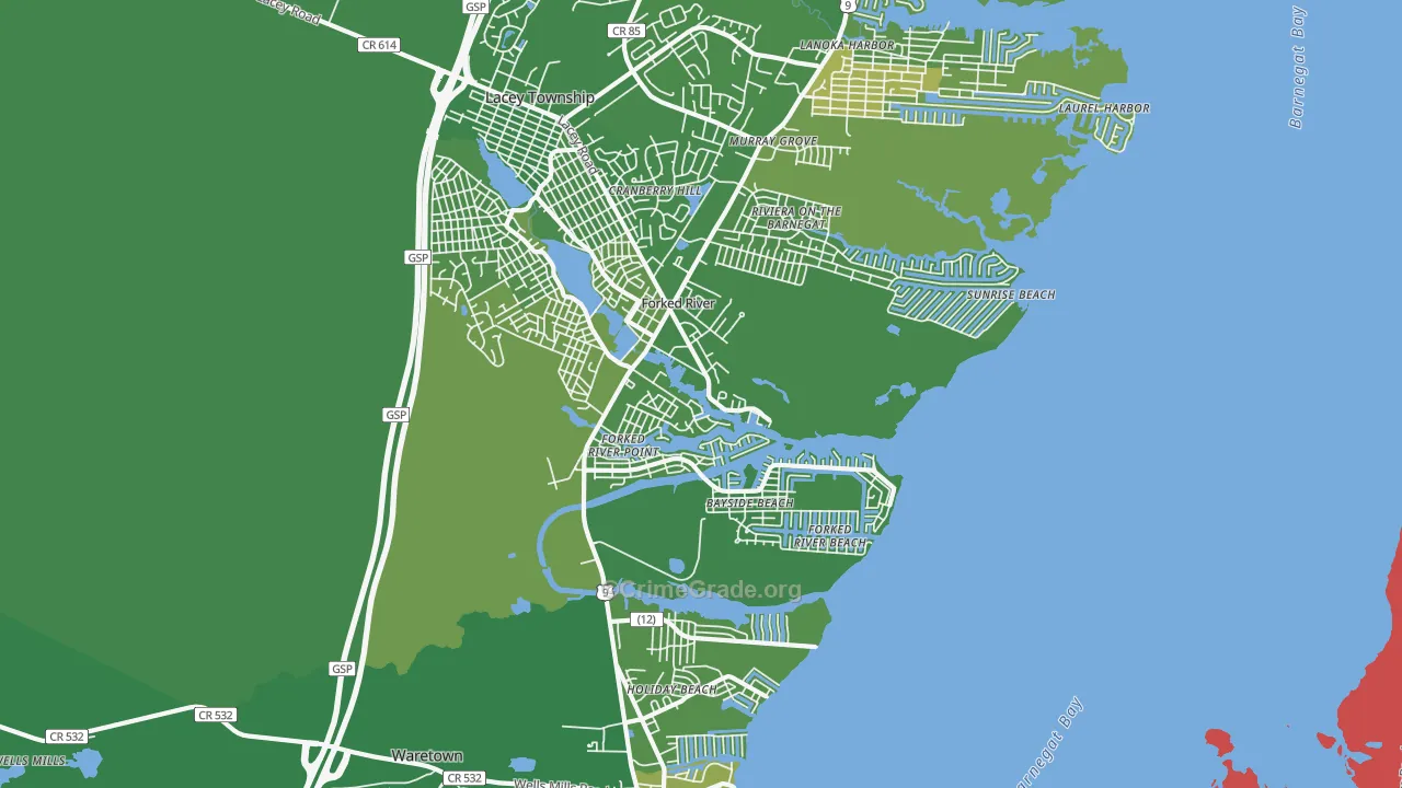Forked River Beach, NJ Map of Murder Rates