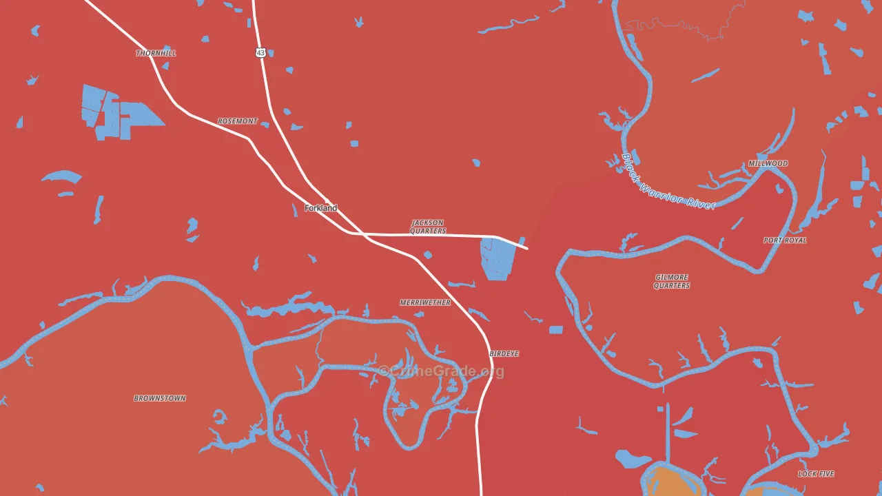 Forkland, AL Map of Murder Rates