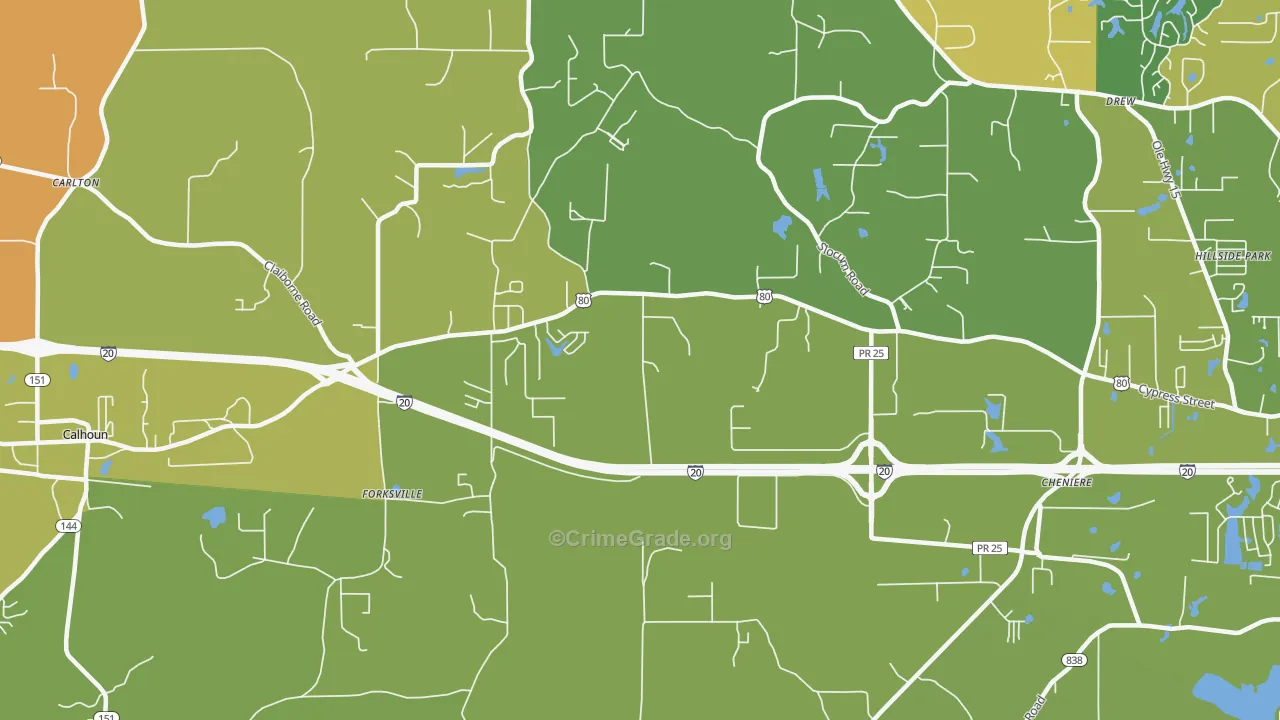 Forksville, LA Map of Murder Rates