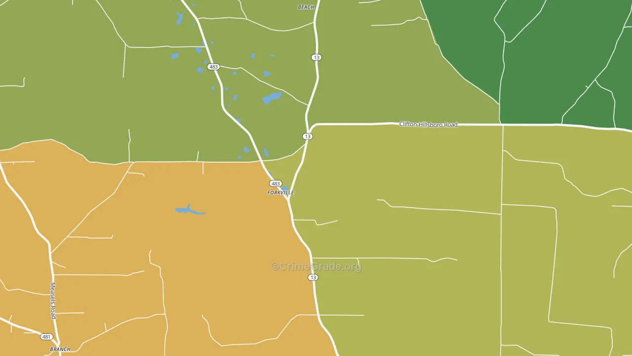 Forkville, MS Map of Murder Rates
