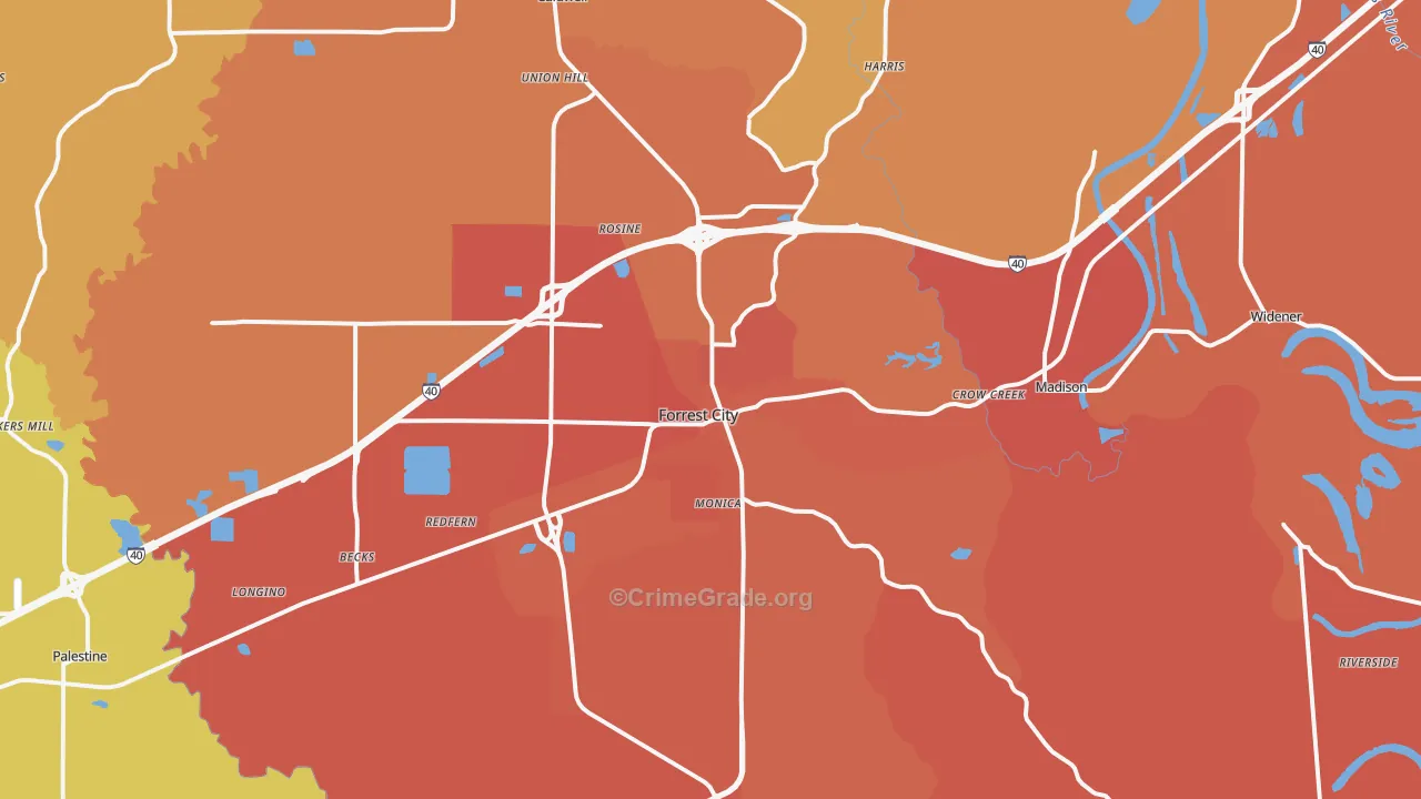 Forrest City, AR Map of Murder Rates