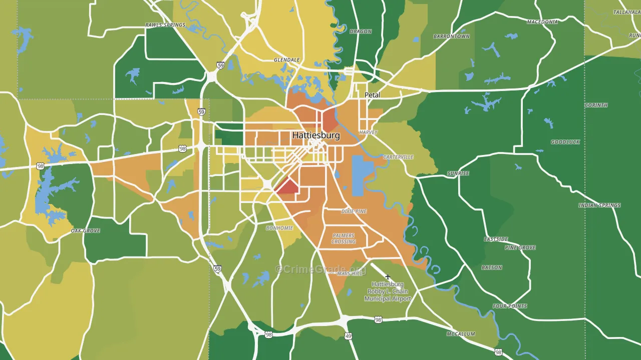 Forrest County, MS Map of Murder Rates