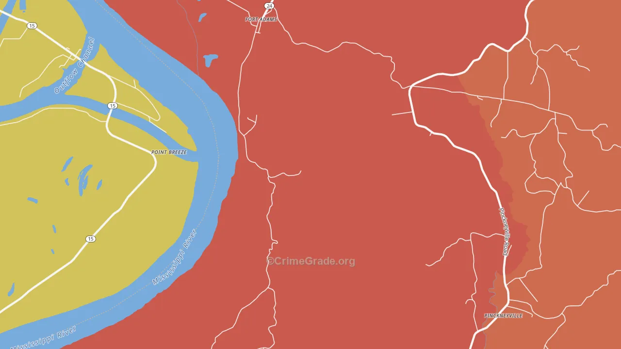 Fort Adams, MS Map of Murder Rates