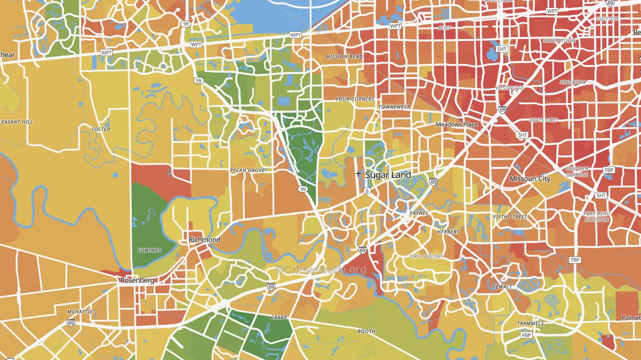 Fort Bend County, TX Map of Murder Rates