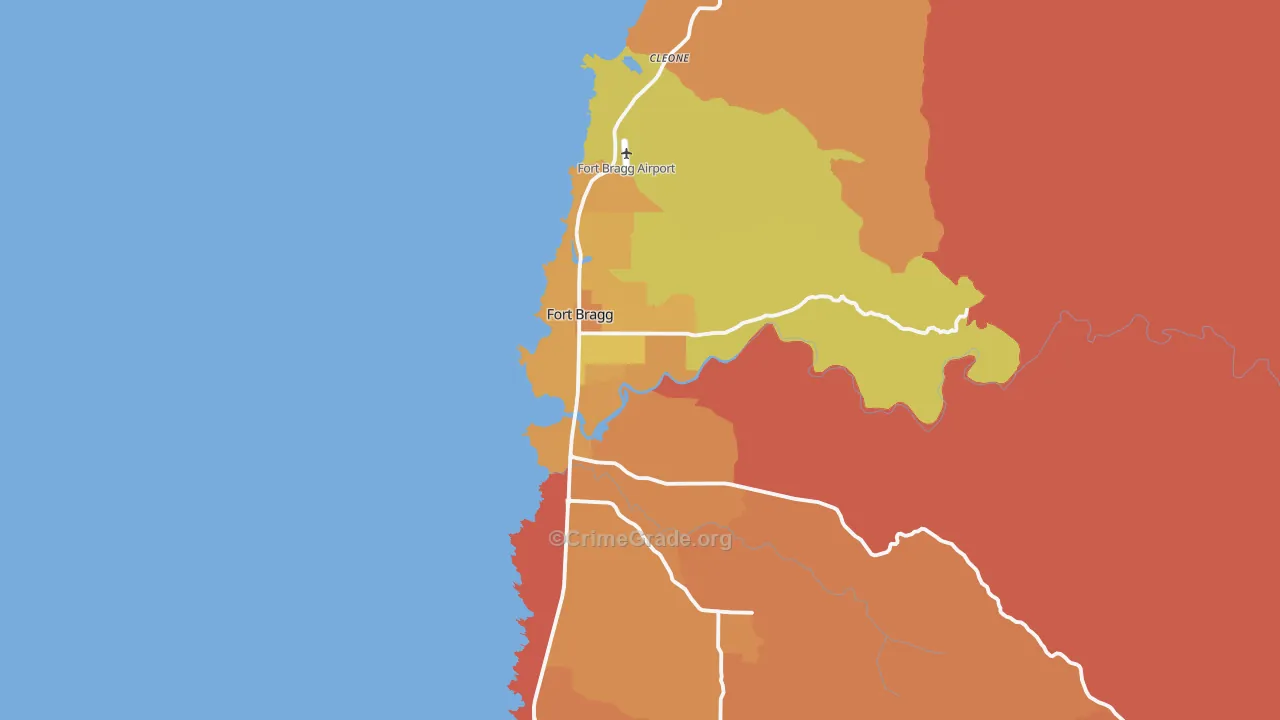 Fort Bragg, CA Map of Murder Rates