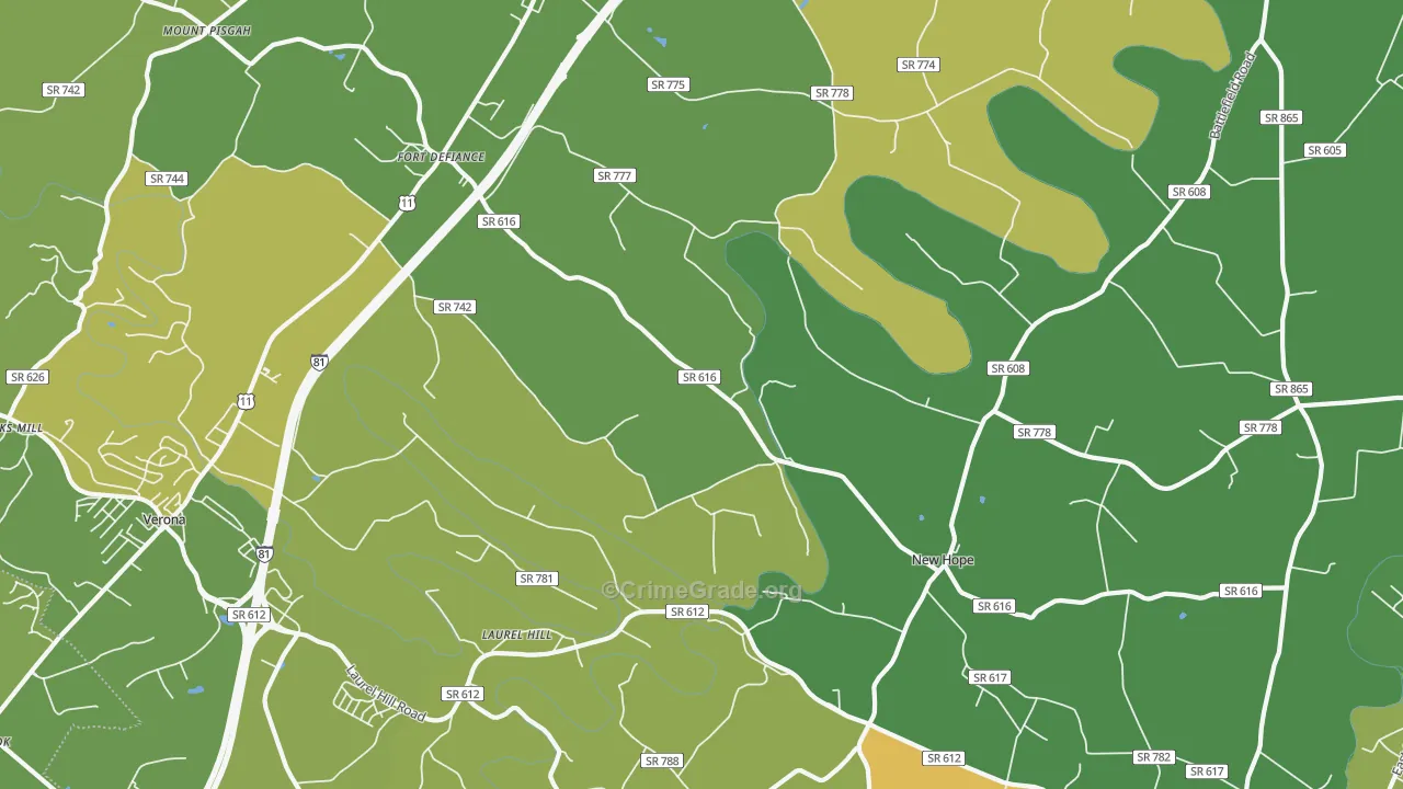 Fort Defiance, VA Map of Murder Rates