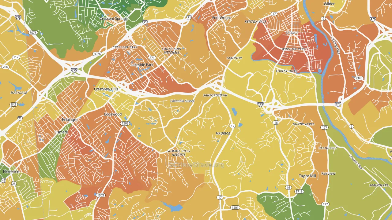 Fort Mitchell, KY Map of Murder Rates