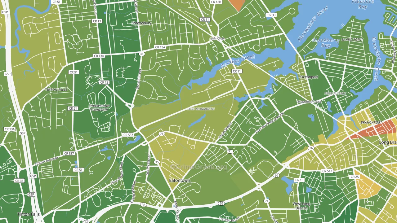 Fort Monmouth, NJ Map of Murder Rates