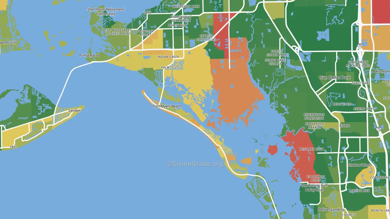 Fort Myers Beach, FL Map of Murder Rates