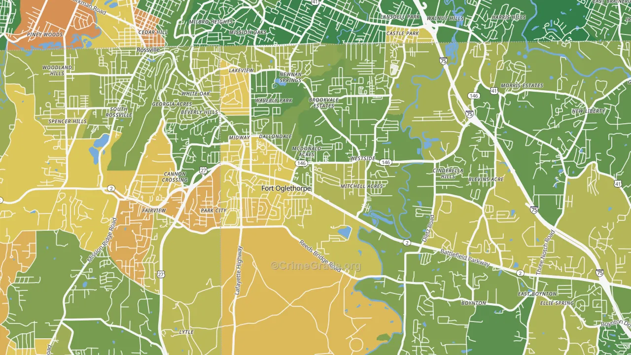 Fort Oglethorpe, GA Map of Murder Rates