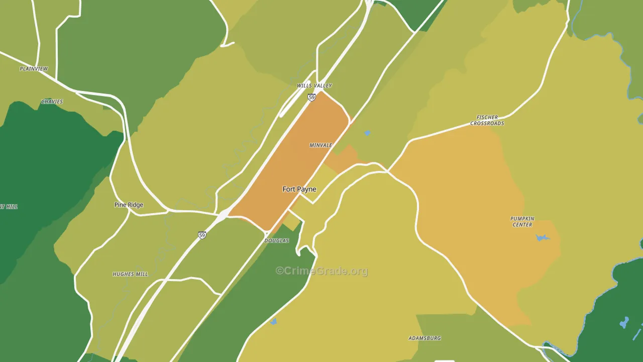 Fort Payne, AL Map of Murder Rates