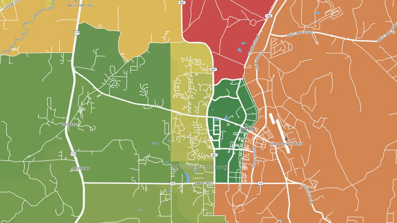 Fort Polk South, LA Map of Murder Rates