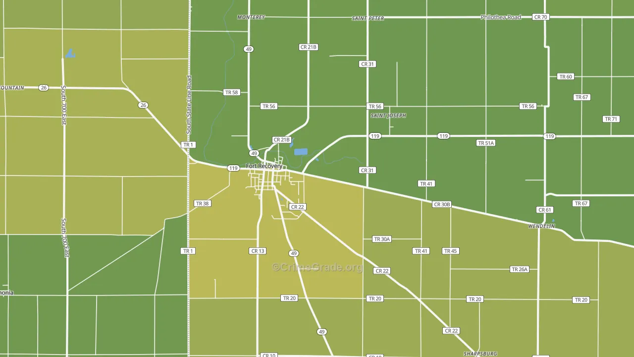 Fort Recovery, OH Map of Murder Rates