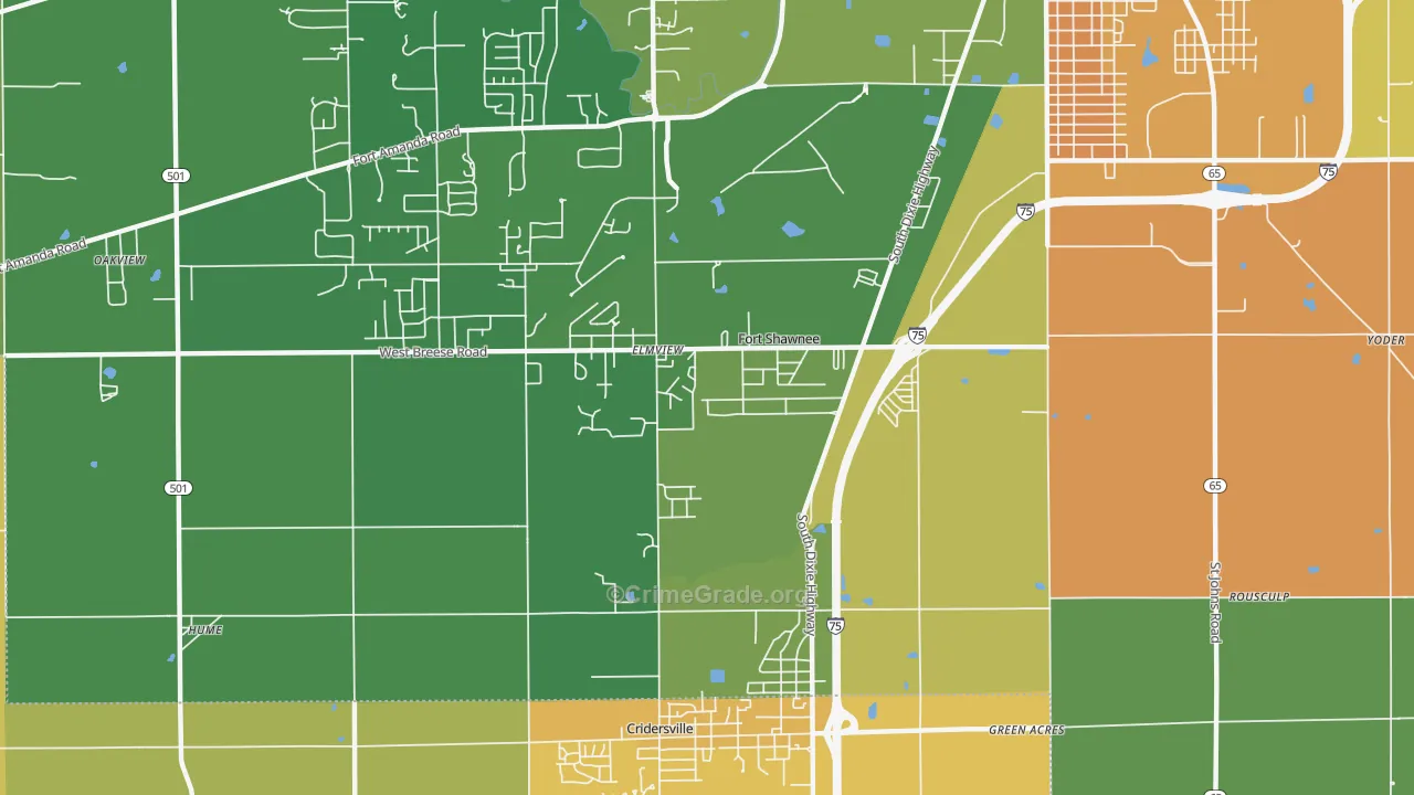 Fort Shawnee, OH Map of Murder Rates