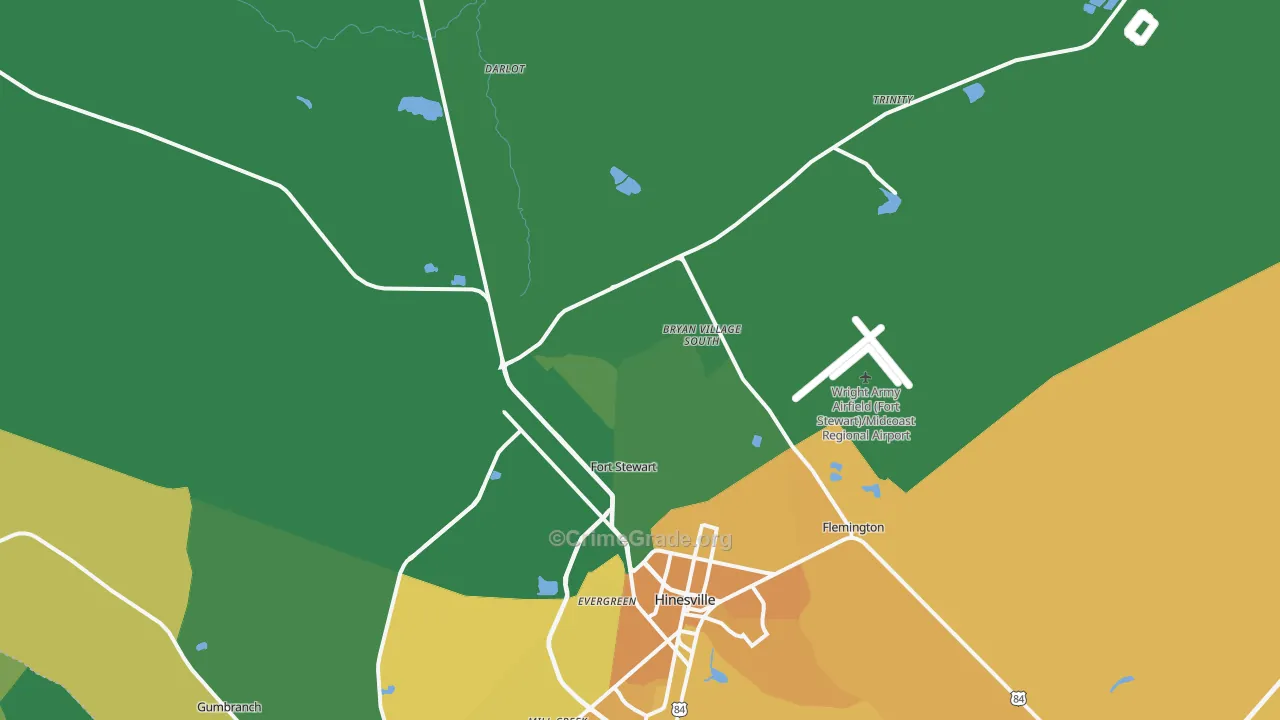 Fort Stewart, GA Map of Murder Rates