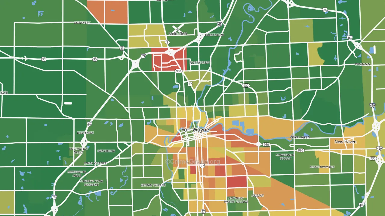 Fort Wayne, IN Map of Murder Rates