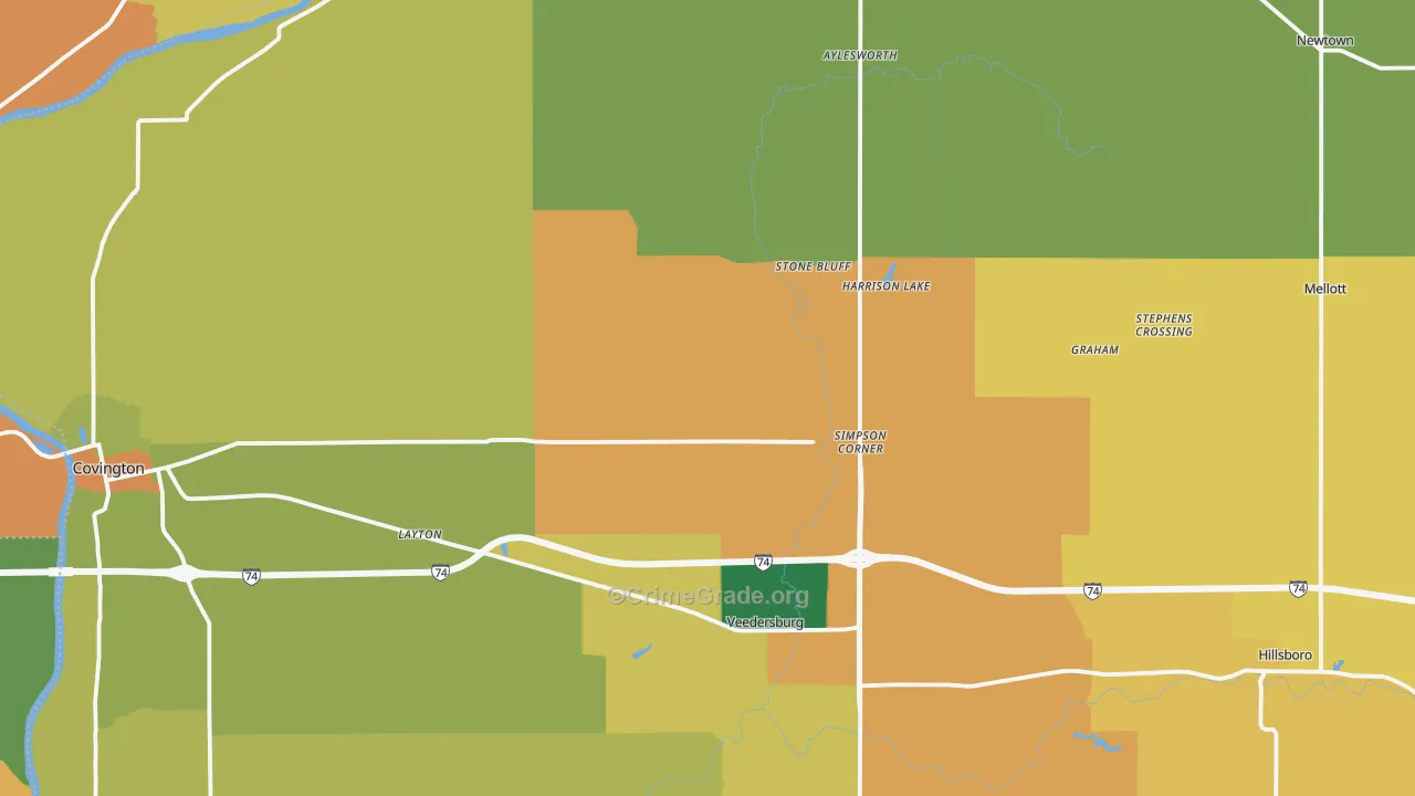 Fountain County, IN Map of Murder Rates